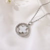 Titanium Steel Fourleaf Clover Pendant Necklace With Mixed Gem Inlay And Electroplating Geometric Style Doublesided Rotating Ochain For Women