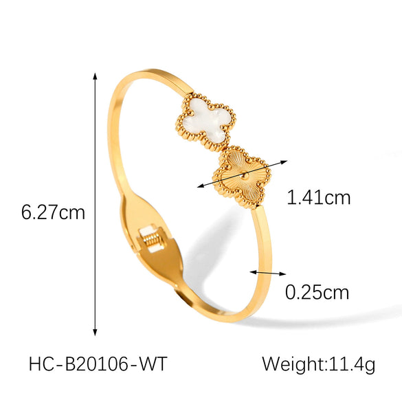 Titanium Steel Fourleaf Clover Spring Opening Bracelet Stainless Steel Electroplated