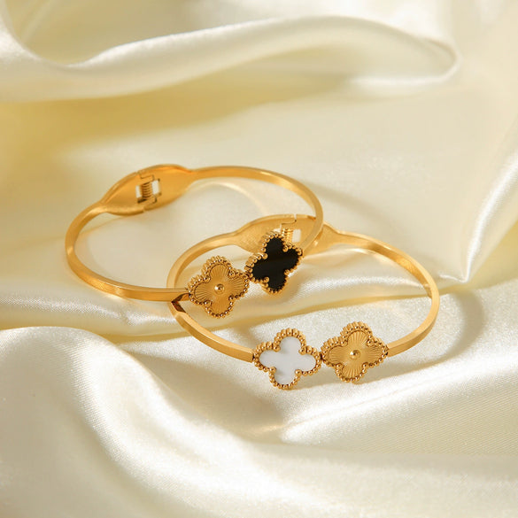 Titanium Steel Fourleaf Clover Spring Opening Bracelet Stainless Steel Electroplated