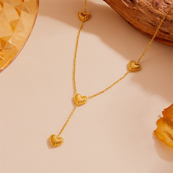 Titanium Steel Fourleaf Clover Starfish Love Tassel Pendant Necklace For Women With Geometric Pattern