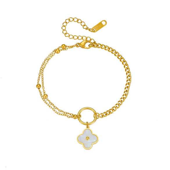 Titanium Steel Fourleaf Clover Transfer Bracelet Electroplated Light Luxury Bead Chain For Women