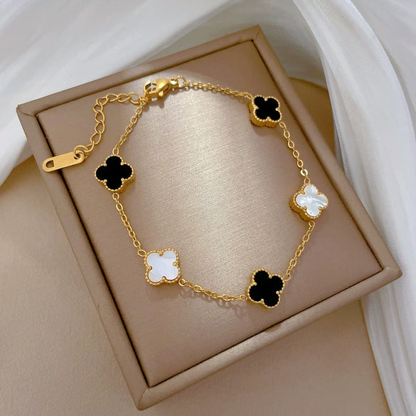 Titanium Steel Fourleaf Flower Constellation Gold Inlaid Minimalist Chain Bracelet For Women