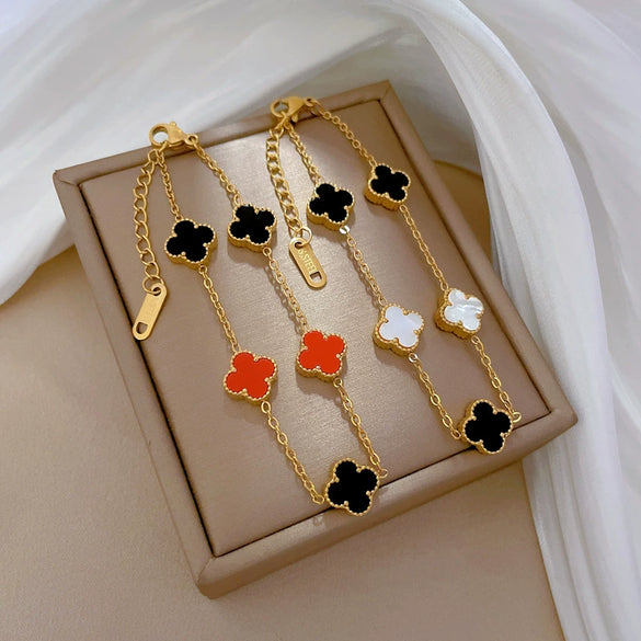 Titanium Steel Fourleaf Flower Constellation Gold Inlaid Minimalist Chain Bracelet For Women