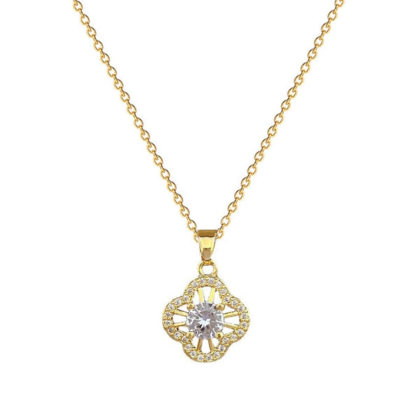 Titanium Steel Fourleaf Flower Diamond Microencrusted Electroplated Jewelry Set For Women