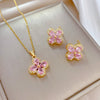 Titanium Steel Fourleaf Flower Jewelry Set With Geometric Pattern And Electroplating For Women