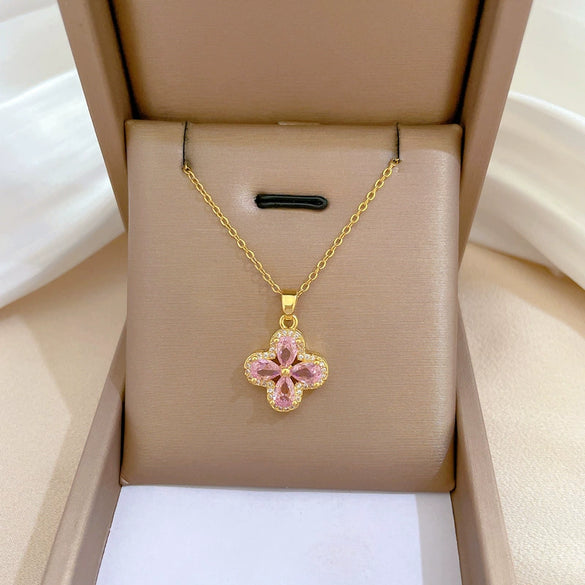 Titanium Steel Fourleaf Flower Jewelry Set With Geometric Pattern And Electroplating For Women