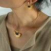 316L Stainless Steel French Retro Geometric Plant Flowers Gold Inlaid Earrings And Necklace Set For Women