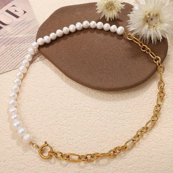 316L Stainless Steel Freshwater Pearl Bracelet And Necklace With Electroplating And Simple Stylish Design