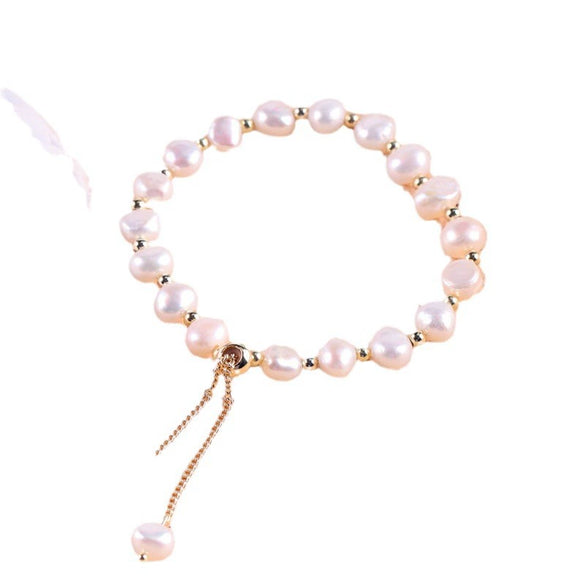 Titanium Steel Freshwater Pearl Geometric Baroque Irregular Women's Bracelet With Electroplating