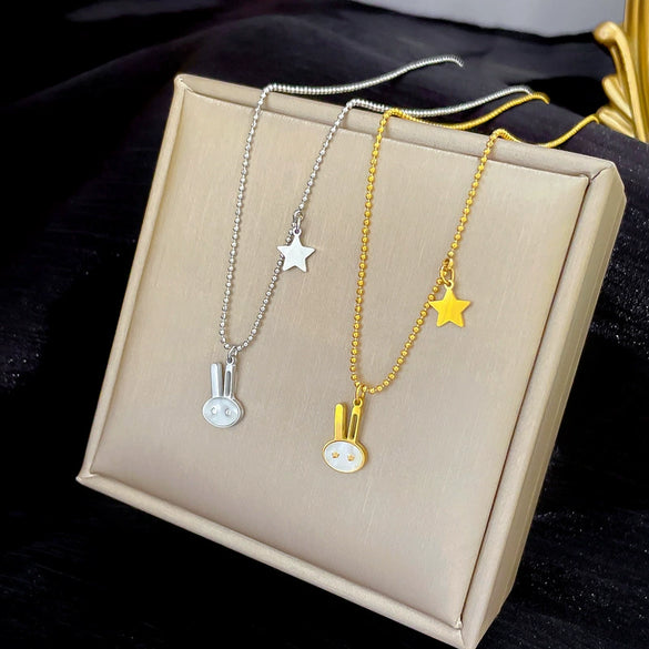 Titanium Steel Fritillaria Rabbit Normcore Style Electroplating Geometric Cartoon Necklace Accessories