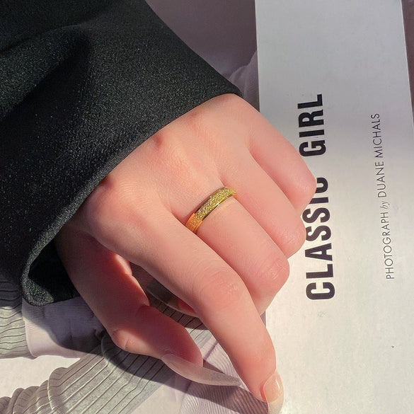 Titanium Steel Frosted Geometric Electroplated Couple's Ring