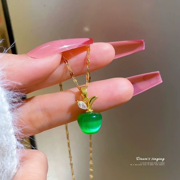 Titanium Steel Fruit Shaped Opalite Diamond Cartoon Geometric Necklace