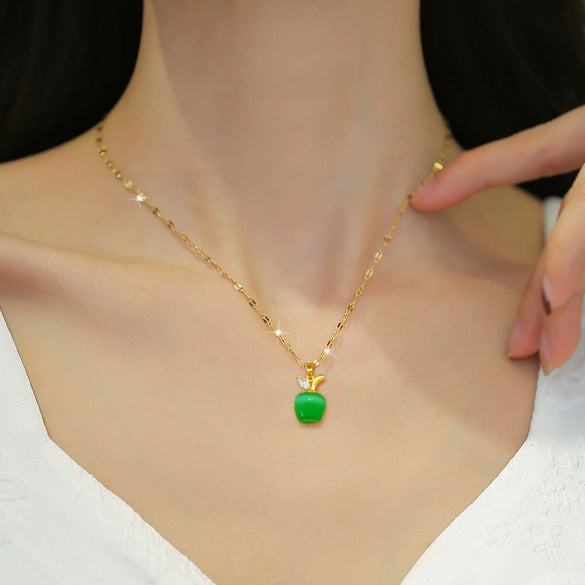 Titanium Steel Fruit Shaped Opalite Diamond Cartoon Geometric Necklace
