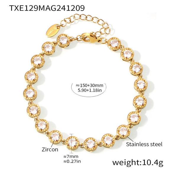 Titanium Steel Full Diamond 3A Zircon Mixed Color Bracelet And Necklace Jewelry Suit With Pvd Vacuum Plating For Women