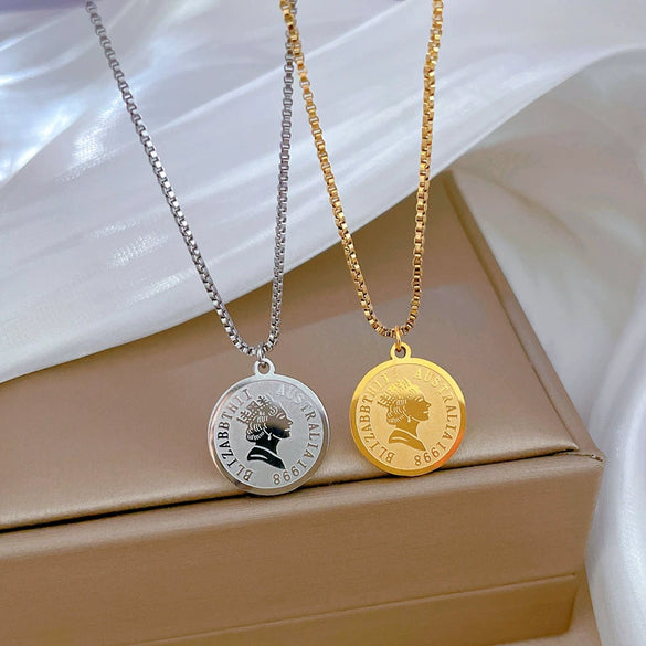 Titanium Steel Geometric And Cartoon Style Electroplated Round Head Necklace For Women