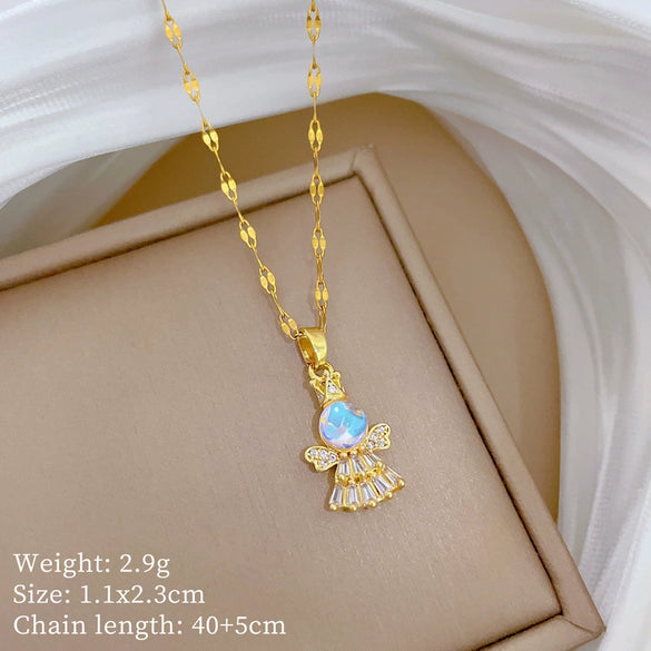 Titanium Steel Geometric Angel Aurora Jewelry Set With Electroplating For Women