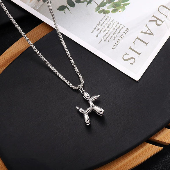 Titanium Steel Geometric Animal Dog Pendant Clavicle Chain With Electroplating Design