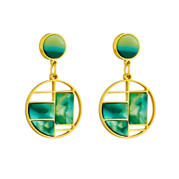 Titanium Steel Geometric Asymmetrical Cut Out Splicing Misaligned Round Earrings With Electroplating Treatment For Women
