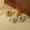 Titanium Steel Geometric Asymmetrical Square Hammer Pattern Electroplated Nonfading Earrings