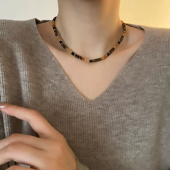 Titanium Steel Geometric Beaded Necklace For Women Light Luxury Niche Lockbone Chain