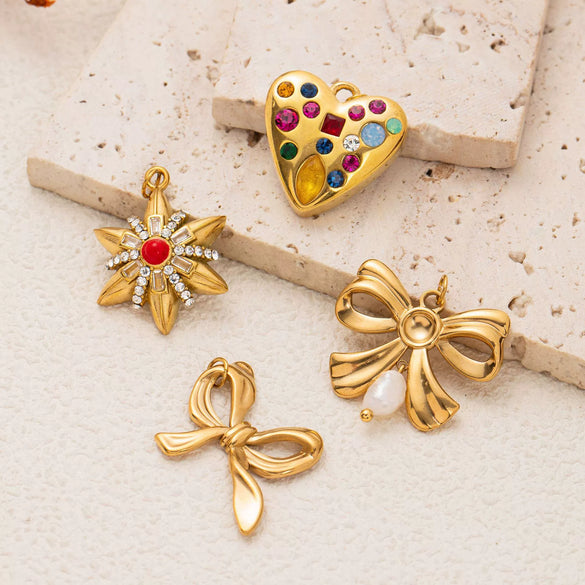 Titanium Steel Geometric Bow Heart Pendant Necklace Vacuum Electroplated