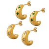 316L Stainless Steel Geometric C Shape Zircon Inlaid Electroplated 18K Gold Earrings