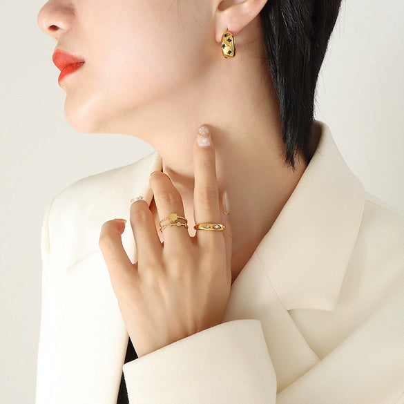 316L Stainless Steel Geometric C Shape Zircon Inlaid Electroplated 18K Gold Earrings