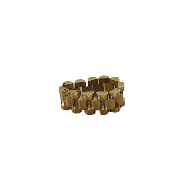 Stainless Steel Geometric Chain Ring For Women Gold Inlaid Hip Hop Style Statement Jewelry