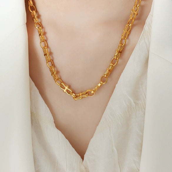 316L Stainless Steel Geometric Chain Stitching Personality Necklace And Bracelet Jewelry Electroplated