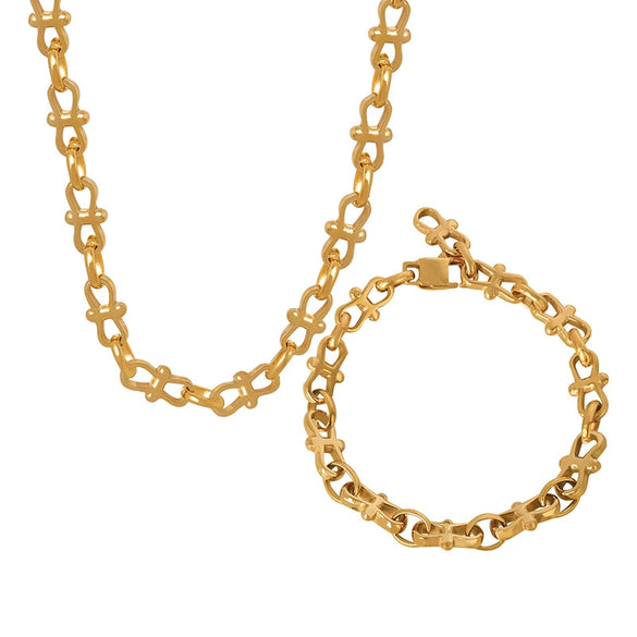 316L Stainless Steel Geometric Chain Stitching Personality Necklace And Bracelet Jewelry Electroplated