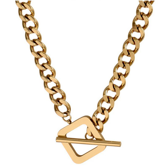 Titanium Steel Geometric Clavicle Chain For Women With Gold Inlaid Ins Hiphop Street Cold Style