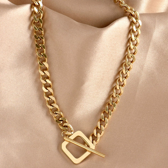 Titanium Steel Geometric Clavicle Chain For Women With Gold Inlaid Ins Hiphop Street Cold Style