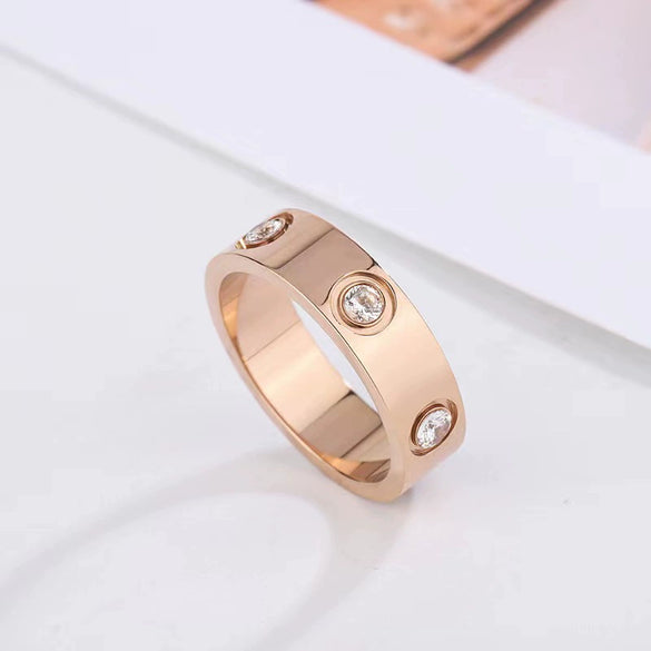 Titanium Steel Geometric Couple Diamond Ring Electroplated Fashion Classic Jewelry