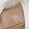 Titanium Steel Geometric Cross Micropaved Diamond Cartoon Necklace For Women
