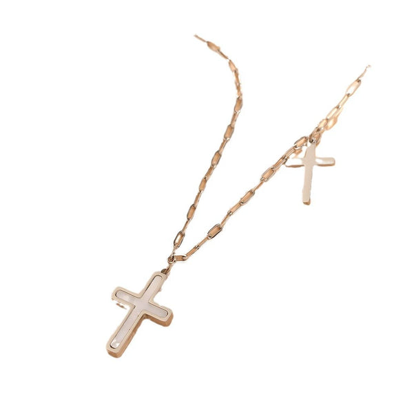 Titanium Steel Geometric Cross Pendant Jewelry Necklace For Women