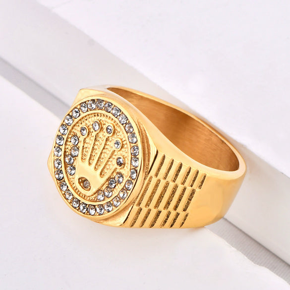 Titanium Steel Geometric Crown Three Beads Ring For Men And Women