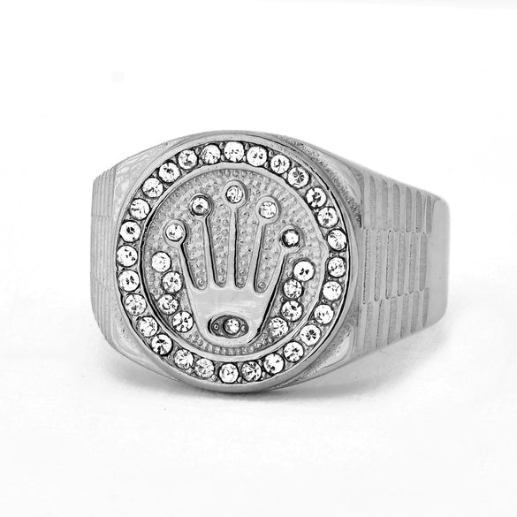 Titanium Steel Geometric Crown Three Beads Ring For Men And Women