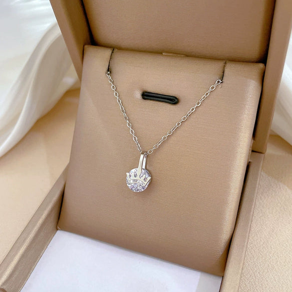 Titanium Steel Geometric Crown Zircon Electroplated Unisex Necklace
