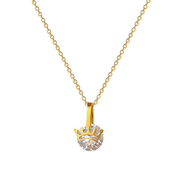 Titanium Steel Geometric Crown Zircon Electroplated Unisex Necklace