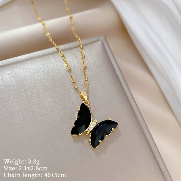 Titanium Steel Geometric Crystal Butterfly Women's Jewelry Set With Electroplating
