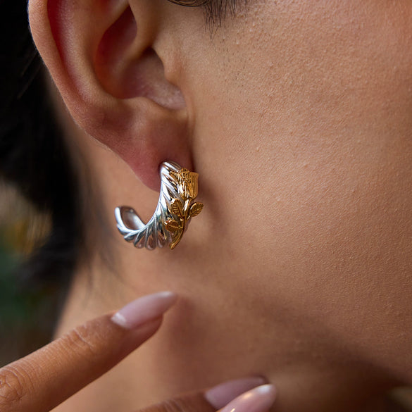 Titanium Steel Geometric Cshaped Electroplated Earrings With Rose Gold And Silver Color Matching For Women