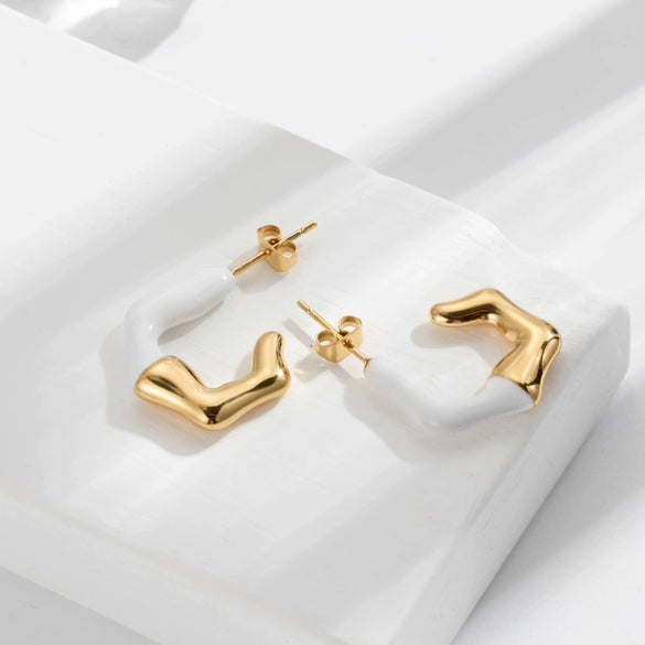 Titanium Steel Geometric Cshaped Electroplated Elegant Women's Earrings
