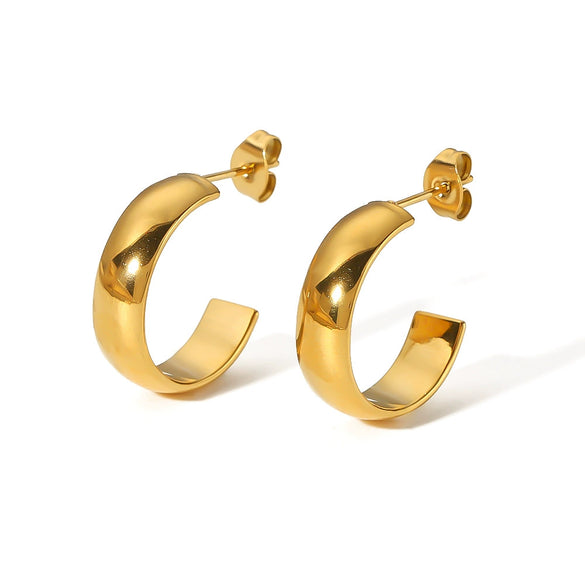 Titanium Steel Geometric Ctype Twisted Electroplated Earrings