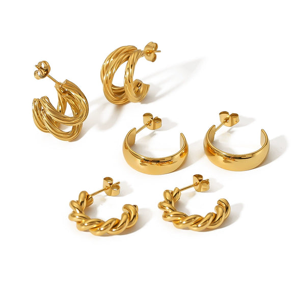 Titanium Steel Geometric Ctype Twisted Electroplated Earrings