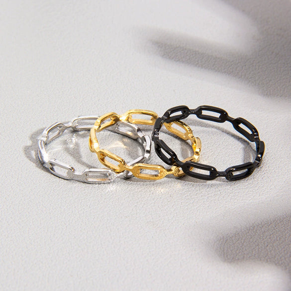 Titanium Steel Geometric Cut Out Chain Shape Ring Electroplated