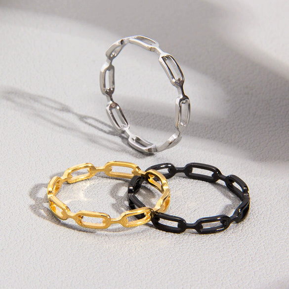 Titanium Steel Geometric Cut Out Chain Shape Ring Electroplated