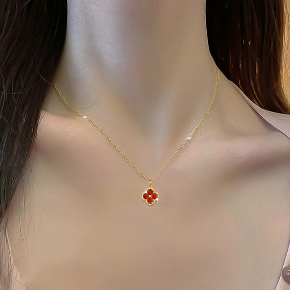 Titanium Steel Geometric Diamond Flower Women's Ochain Necklace