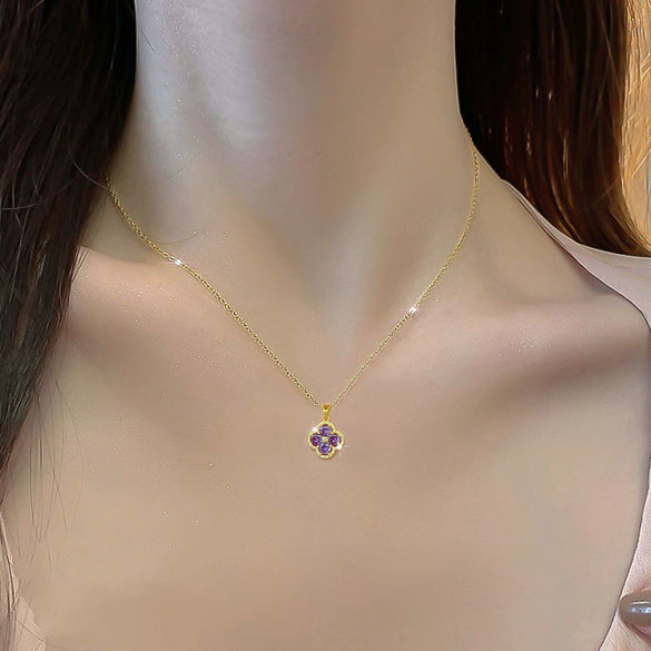 Titanium Steel Geometric Diamond Flower Women's Ochain Necklace
