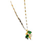 Titanium Steel Geometric Diamond Micro Set Zircon Emerald Four Break Flower Pendant Necklace Copper Plated Gold