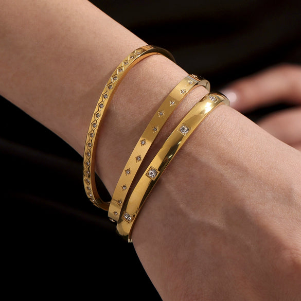 316L Stainless Steel Geometric Diamondencrusted Electroplated Fashion Ladies Bracelet